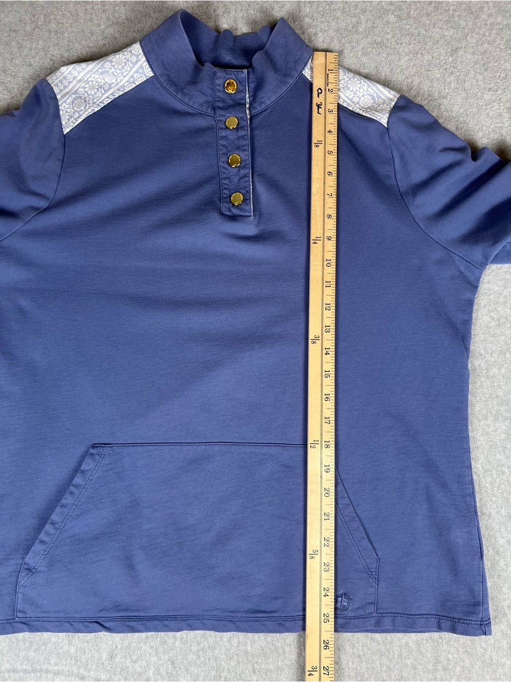 Brooks Brothers Pullover Cornflower Blue Patterned Accents Gold Snap Buttons - Picture 12 of 13